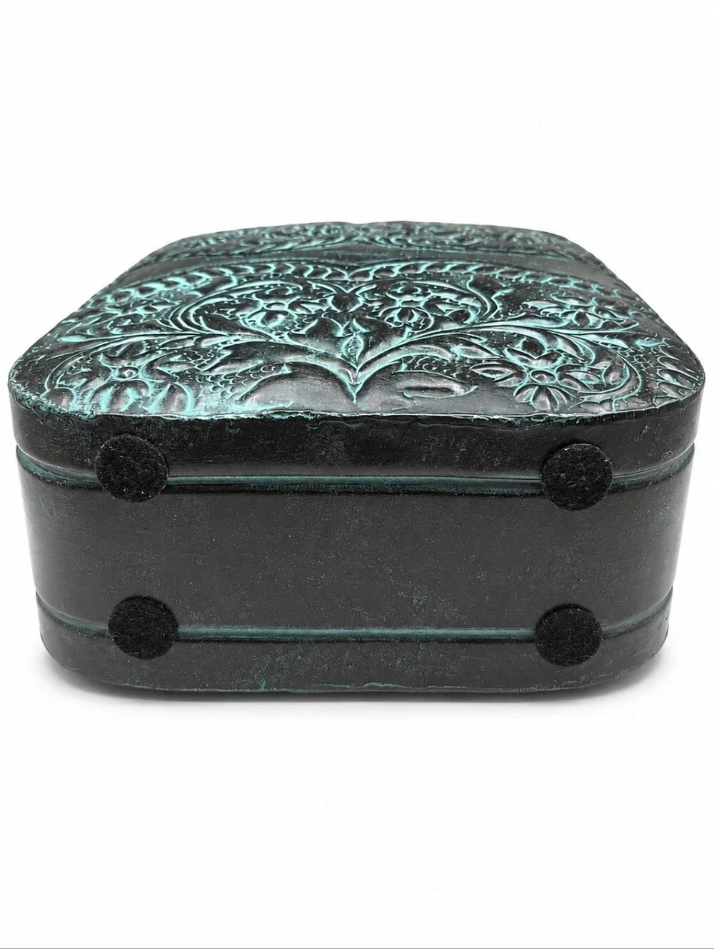 Large Ornate Embossed Pattern Steel Vase in Turquoise Patina